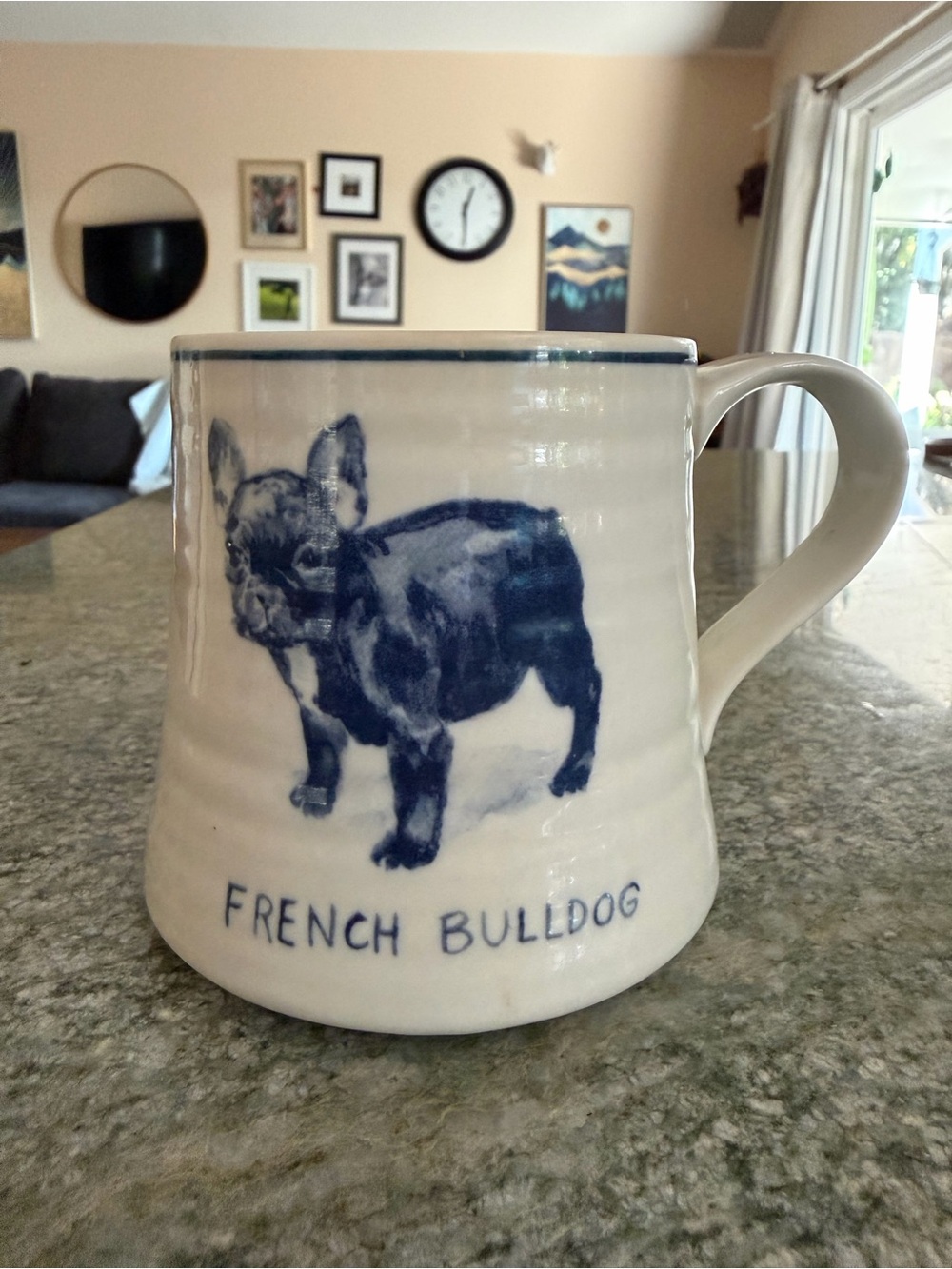 Anthropologie Molly and Hatch Blue and White French Bulldog Ceramic Mug